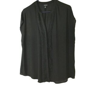 Torrid Blouse Women's Size 00 Plus Cap Sleeve Embroidered Hidden Buttons Black